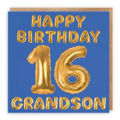 Image of Hunts England Grandson 16th Birthday Card Happy 16 Balloon Collection