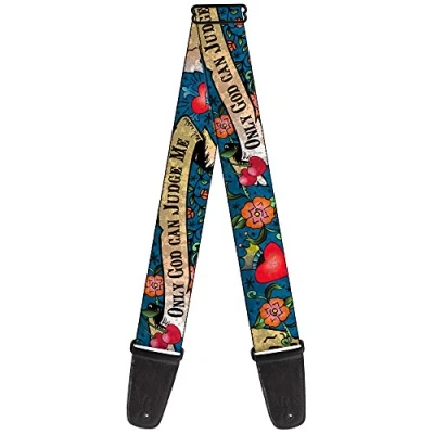 Image of Buckle Down Guitar Strap Only God Can Judge Me Blue 2 Inches Wide