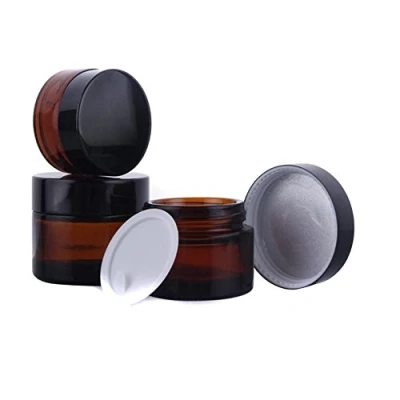 Image of 3Pcs 30ml (1oz) Amber Glass Refillable Cosmetic Cream Jar Pot Bottle Container Empty Face Lip Balm Storage With Black Lids