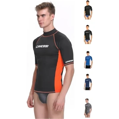 Image of Cressi Rash Guard Man Short/SL Men&#039;s Short Sleeves Made of Elastic UV Protection (UPF) 50+, Black/Orange, XL/5 (54)