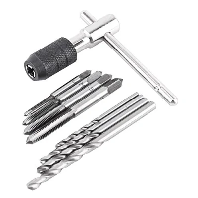 Image of Tap Holder Wrench Kit, 9PCS Adjustable T Shaped Set with Twist Drill Bits Threading Tapping Hand Tool Kit for Thread Processing