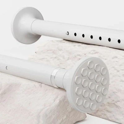 Image of Shower Curtain Rail Adjustable Poles no Drilling Pole Telescopic Stainless Steel Extra Long for Living Room, Bedroom, Bathroom, Balcony (110 165CM Φ32mm White)