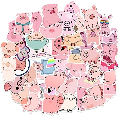 Image of 50Pcs Cute Lovely Pink Pig Stickers Water Bottles Laptop Hydroflasks Phone Guitar Skateboard Car Computer Boys,Girls Kawaii Animal Vinyl Waterproof Aesthetic Trendy Decals for TeensKidsAdults
