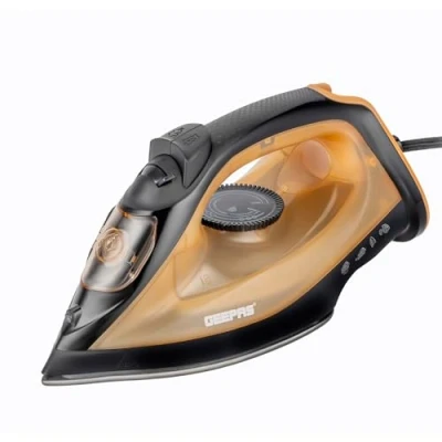 Image of Geepas 1800W Steam Iron Dry &amp; Wet Iron, Variable Temperature Control, Non Stick Soleplate, 120ml Tank Dry/Spray/Steam/burst of Steam/Vertical 2 Years Warranty, Gold