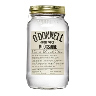 Image of O&#039;Donnell Moonshine Liqueur &quot;High Proof&quot; 700ml Natural Ingredients Vegan Premium American Tradition 50% ABV 100 proof Gift Idea Mason Jar Naturally Flavoured