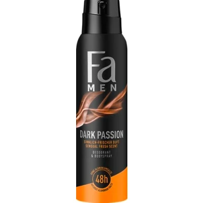 Image of Fa Men Deodorant &amp; Body Spray Dark Passion with Sensual Fresh Fragrance 48h Protection 150 ml