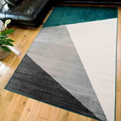 Image of Modern Emerald Green and Grey Area Rug Geometric Block Lounge Living Room Bedroom Rugs 120cm x 170cm