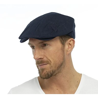 Image of Tom Franks Mens Cotton Linen Lightweight Vintage Style Flat Cap (L/XL) Navy