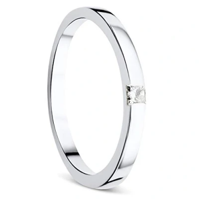 Image of Orovi 9ct White Gold Diamond Solitaire Engagement Ring with Princess Cut 0.06ct, Gold,