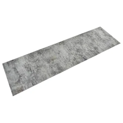 Image of vidaXL Kitchen Rug, Beton Print Plush Velvet Material, Anti Fatigue Mat, Machine Washable, Skid Resistant Latex Backing, Size: 150 x 45 cm, Grey