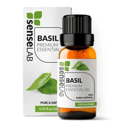 Image of SenseLAB Basil Essential Oil — 100% Pure Extract Therapeutic Grade Oils for Diffuser and Humidifier Focus Relaxation Hair Care (10 ml)