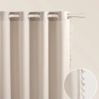 Image of ROOM99 Lara Curtain with Silver Eyelets, 140 x 250 cm, Width Height Blackout Sliding Curtains, Decorative Modern for Living Room, Bedroom, Light Beige