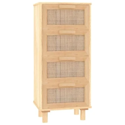 Image of vidaXL Sideboard with Durable Solid Wood Feet, 4 Drawer Storage, Classic Brown, Engineered and Natural Rattan, Perfect For Living Room or Bedroom