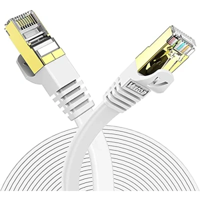 Image of Veetop (2 Years Warranty) 0.5m/1.6ft Flat CAT7 High Speed 8Gbps RJ45 Cat 7 Ethernet cables LAN Networking Cable with STP Copper Wires Shielded &amp; Gold Plated Connector for Computer Laptop Router Patch