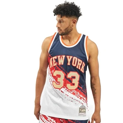 Image of Mitchell &amp; Ness New York Knicks Patrick Ewing Swingman Mens Vest SMJYNG18275 NYKNYWH91PEW Blue