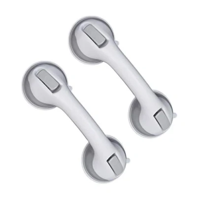 Image of Relaxdays Suction Grab Handles, Set of 2, Rail for Bath &amp; Shower, 70 kg, the Elderly, Disability Aid, White/Grey, 90% plastic 10% rubber