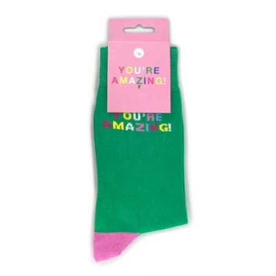 Image of Snazzy Socks You&#039;re Amazing! Green Ladies Size 4 7 Novelty Sock Gift LKSOCK019