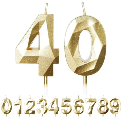 Image of FUZVOL Birthday Candles, Number 40 Candle, Gold Candle for Cake, Happy Cake Candles Topper Decorations