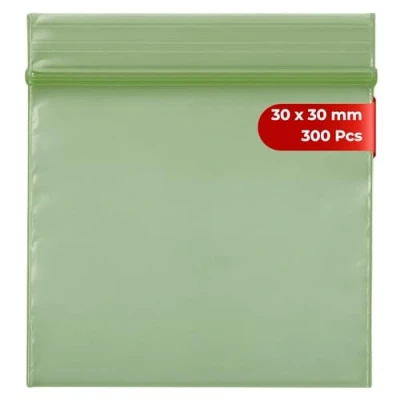Image of Grip Seal Bags Zip Lock Resealable Plastic Baggies (30x30 mm (300 Pcs), Green)