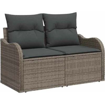 Image of vidaXL 2 Seater Garden Sofa with Storage&amp;Cushions Grey Poly Rattan