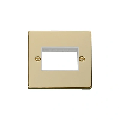 Image of Click Deco 1 Gang MiniGrid Triple Aperture Unfurnished Plate Polished Brass White Inserts
