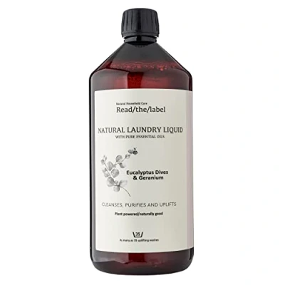 Image of Read The Label Eucalyptus Dives &amp; Geranium Natural Laundry Liquid with Pure Essential Oils Cleanses, Purifies, and Uplifts Natural, Plant Powered Up to 35 Washes 1000ML