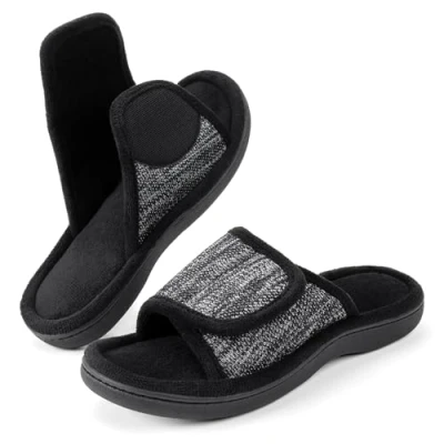 Image of RockDove Women&#039;s Adjustable Wrap Memory Foam Slide Slipper, Size 7/8 UK Women, Black