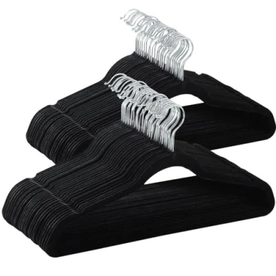 Image of Yaheetech 100 Pack Velvet Coat Hangers Heavy Duty Clothes Non Slip Suit Durable Standard for Space Saving, 360 Swivel Hook Black