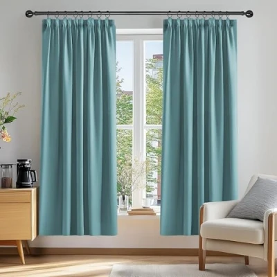 Image of Deconovo Super Soft Pencil Pleat Curtains Thermal Insulated Blackout for Kids Bedroom 66 x 72 Sky Blue Two Panels
