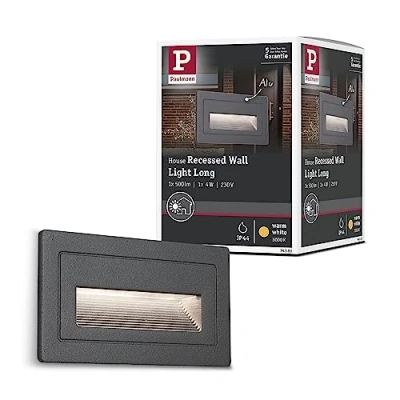 Image of Paulmann 94383 LED exterior luminaire recessed wall Long IP65 warm white 103x58mm rectangular incl. 1x4 watt outdoor lighting black lamp aluminium garden 3000 K