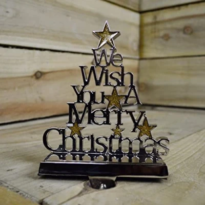 Image of Samuel ALEXANDER 22cm Silver Christmas Stocking Hanger We Wish You a Merry