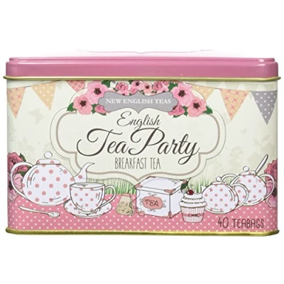 Image of New English Teas Pink Tea Party Tin with 40 Breakfast Teabags