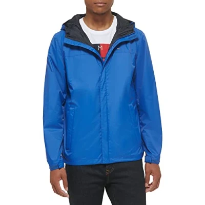 Image of Tommy Hilfiger Men&#039;s Legacy Lightweight Breathable Waterproof Hooded Rain Jacket Raincoat, Olympian Blue, 3X