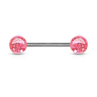 Image of The Goldmine 1 Single Barbell Pink Colour 6mm Acrylic Glitter Balls 316L Surgical Stainless Steel 14GA(1.6mm) 5/8&quot;(16mm) Bar
