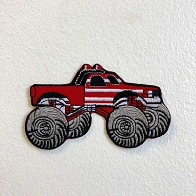 Image of Monster Truck Toy American Red Iron on Sew Embroidered Patch