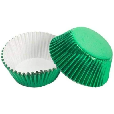 Image of 50 Mini Cupcake Cases Baking Muffin Cake Petits Fours Green FOIL