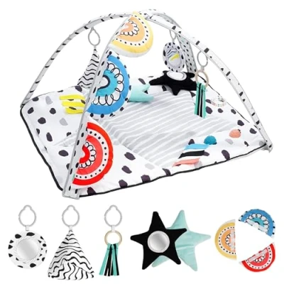 Image of LADIDA Baby Play Gym, 4 Zone Sensory &amp; Motor Skills Activity Large 45&quot; Padded Palette Mat with Toys, Textures Learning Cards Perfect for Newborn to Toddler Development 2205