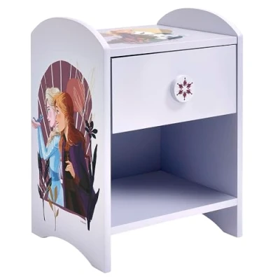 Image of Disney Frozen Bedside Table: Sturdy Engineered Wood Construction featuring a 2 tier Design for Ample Storage, Small Side Table with Drawer and Storage Shelf Kid&#039;s Bedroom