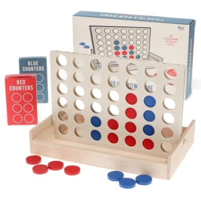 Image of Wooden Four in a Row Game Set