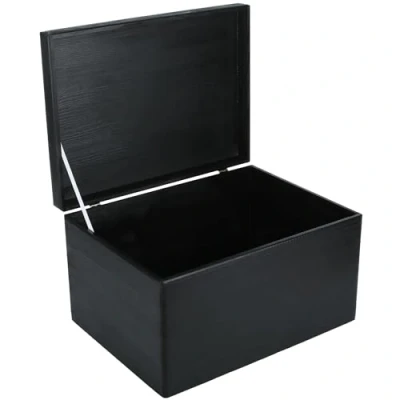 Image of Creative Deco XXL Large Black Wooden Storage Box Chest 40 x 30 24 cm (+/ 1 cm) with Hinged Lid Gift for Christmas Xmas Wood Keepsake Memory Craft