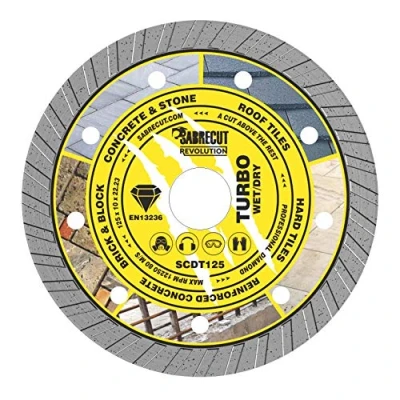 Image of 1 x SabreCut SCDT125 125mm (5&quot;) 10mm 22.24mm Bore Turbo Diamond Angle Grinder Circular Saw Blade Compatible with Bosch Dewalt Makita Milwaukee and Many Others