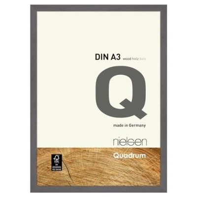 Image of nielsen Quadrum Photo Frame, A3, 29.7x42cm Wood Picture Grey Frame with Protective Float Glass and Push Turn Clips