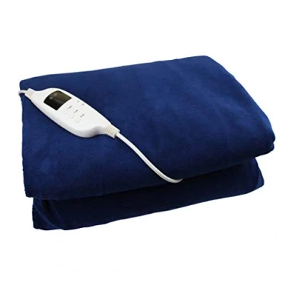 Image of Electric Heated Throw Navy Over Under Blanket Fleece Bed Washable Soft Mattress
