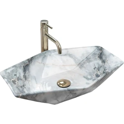 Image of REA U5602 Bathroom Sink Made of The Ceramic Shiny Imitation U5602, Grey, Stone, Vegas Granit 57 x 37 cm