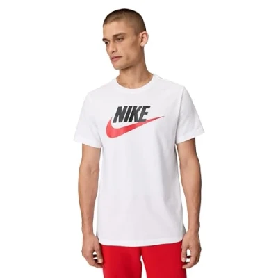 Image of Nike Sportswear TEE ICON Futura Unisex Print Tshirt, Men&#039;s, Size: Medium, White/black/university red