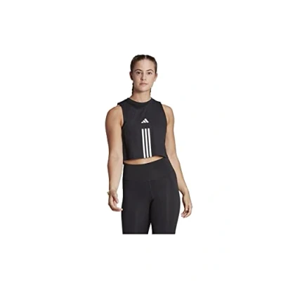 Image of adidas Women&#039;s Train Essentials Cotton 3 Stripes Crop Tank Top, Black/White, XL