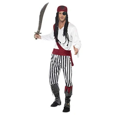 Image of Smiffys Pirate Man Costume Large, L, Black &amp; White