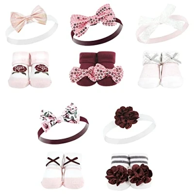 Image of Hudson Baby Girls Headband and Socks Set, Rose, 0 9 Months