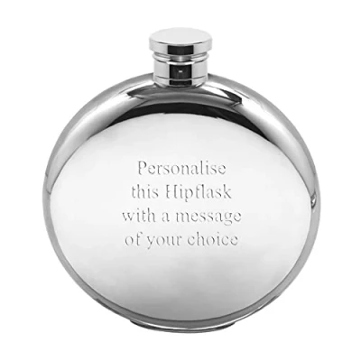 Image of English Pewter Company 6oz Plain Round Hip Flask. Personalised with Free Engraving [FL242]