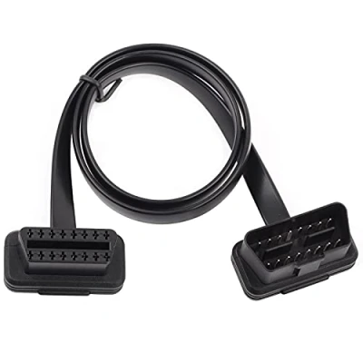 Image of Keenso Car OBD2 Cord 16 Pin Male to Female Extension Cable Wire, Right Angle Diagnostic Low Profile OBDII Flat Ribbon Adapter Connector(60CM)